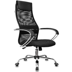 Кресло руководителя Бюрократ CH-607SL черный (сетка/ткань, до 120 кг, крестовина металл хром, колесики полиуретан, подголовник) 