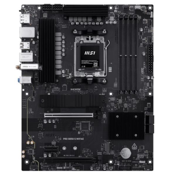 Материнская плата MSI PRO B850-S WIFI6E (AM5, AMD B850, ATX, 4xDDR5 5600 МГц, 4xSATA, 2xM.2, 2хPCI-E x16, 1хPCI-E x1, HDM/DP, Wi-Fi, Bluetooth)