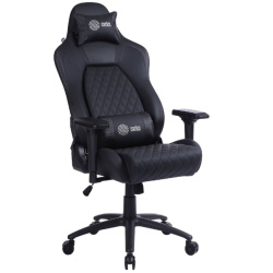  Кресло игровое Cactus CS-CHR-130 черный  (экокожа,120кг, крестовина металл, подголовник, поддержка поясницы)